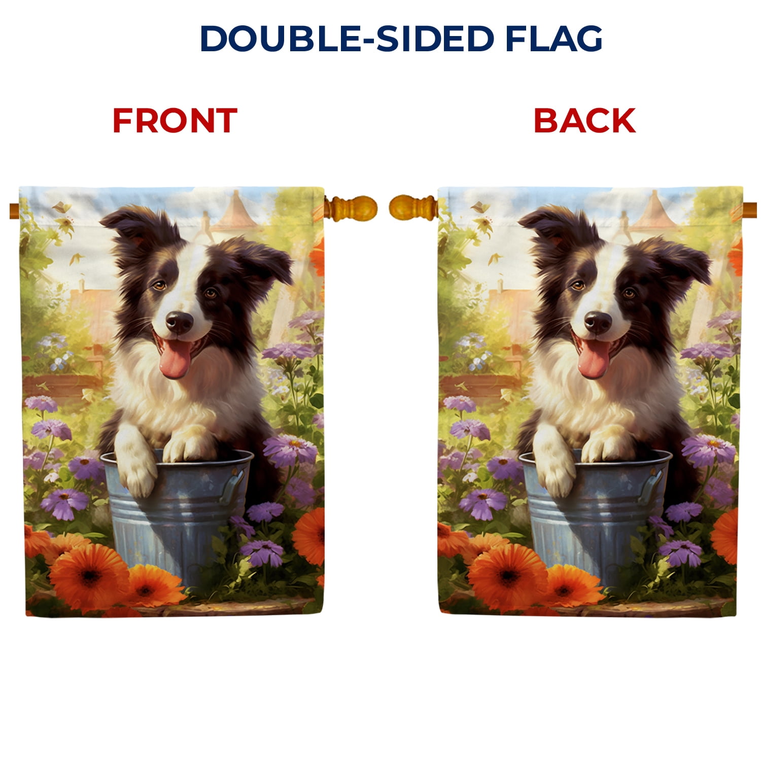 America Forever Spring Summer Border Collie Dog House Flag 28 x 40 inch Double Sided Border Collie Puppy Floral Spring House Flag for Outdoor Dog Flag Yard Decoration