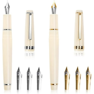 2Pcs Jinhao 82 Fountain Pen, Ivory White Fountain Pen Fine Nib with Converter, Resin Calligraphy Pen Set with 6 Trim Replacement Pen Nibs 1 Gift Case for Writing Supplies