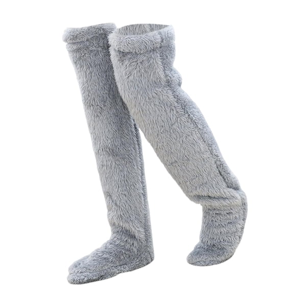 Segolike Plush Leg Warmers Boot Socks Stocking Long Winter Foot Wrap Thigh High Socks Light Grey