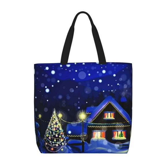 Naloa Christmas Night Tote Bag for Women, Foldable Tote Bag With Zipper, Large Shoulder Bag, Top Handle Handbag for Travel, Work, Shopping
