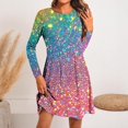 thumbnail image 2 of Amzcrzy Robes d'Été pour Femmes Décontractées Plage Boho Robe Manches Longues Col Rond Robe de Plage Ample Courte Robes à Sequins Mini Robe d'Été, 2 of 5