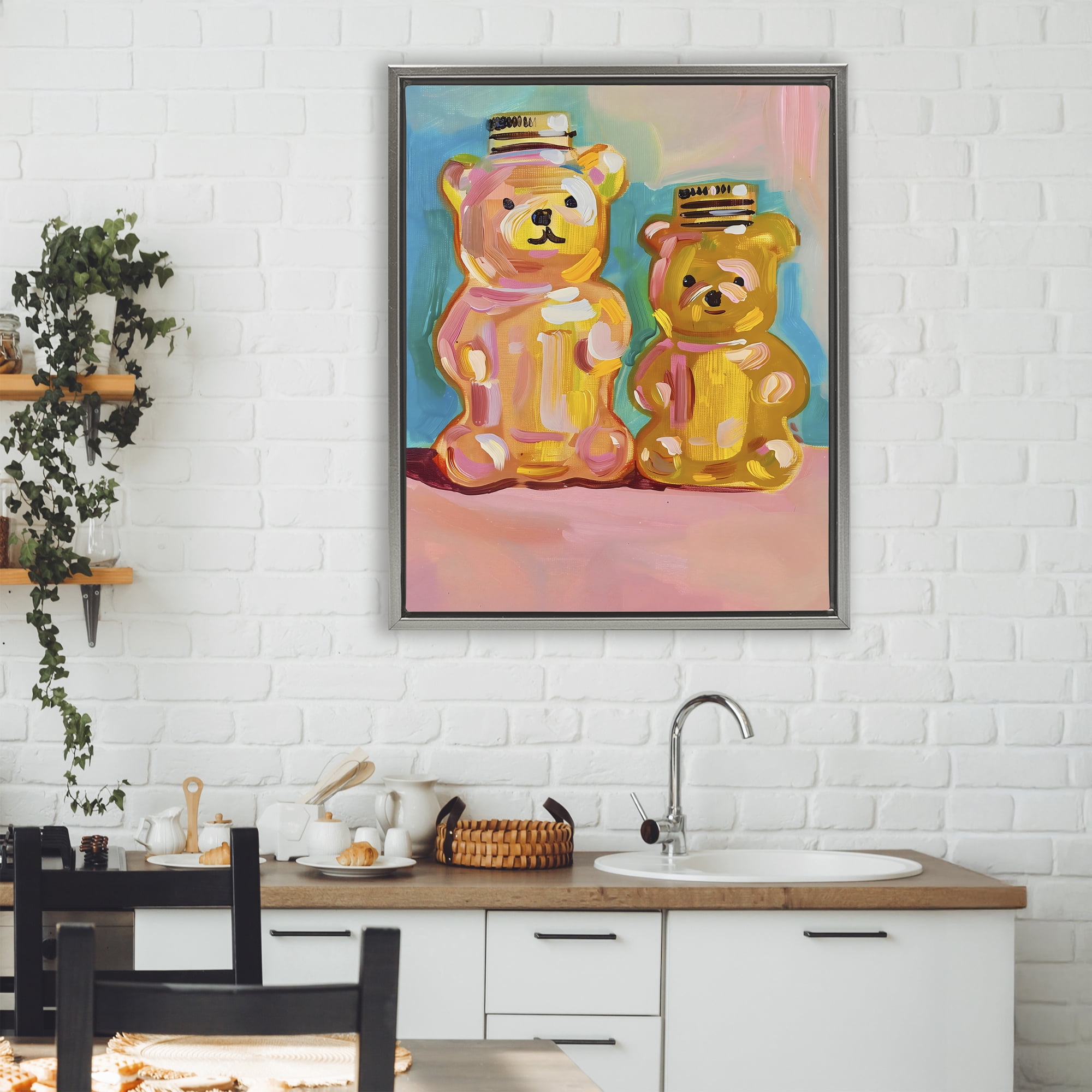 Stupell Industries Joyful Honey Bears Duo Gray Framed Floater Canvas Wall Art, design by The Prints Vibe