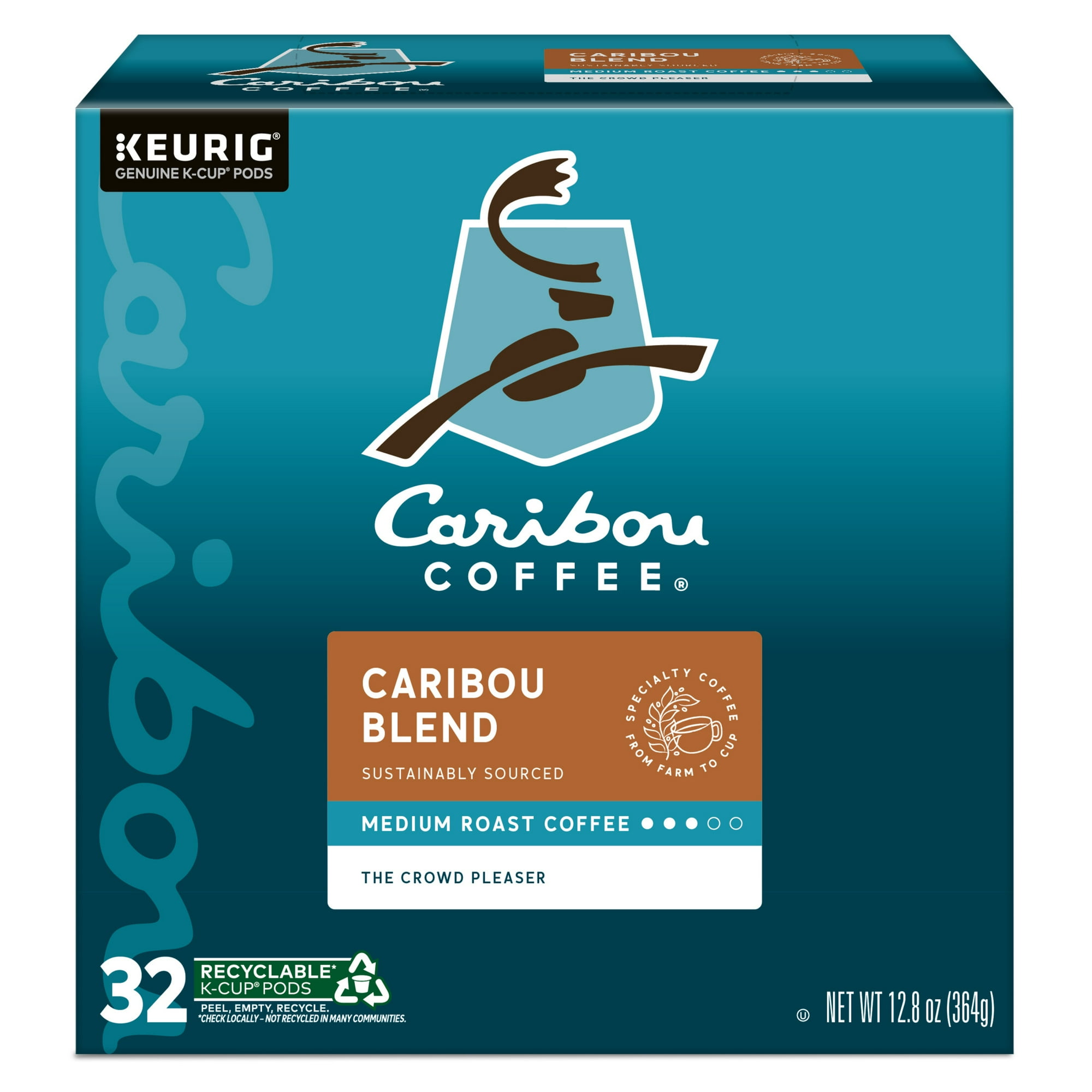 Caribou Coffee, Caribou Blend Medium Roast K-Cup Coffee Pods, 32 Count
