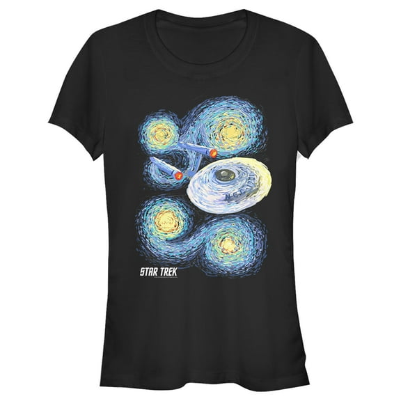 Junior's Star Trek Starry Night USS Enterprise Graphic Tee Black Small