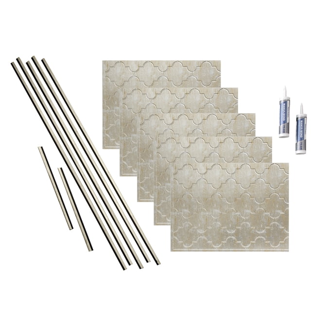 FASÄDE Monaco Decorative Vinyl Backsplash 15 sq ft Kit in Vintage Metal