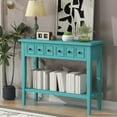 thumbnail image 3 of Fumedo Rustic Console Table with Open Shelf, Rubber Wood Legs, Ideal for Entryways, Living Rooms, and Hallways (Teal), 3 of 8