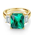 thumbnail image 3 of Gem Stone King 18K Yellow Gold Plated Silver 3-Stone Ring Emerald Cut Green Nano Emerald and Moissanite (6.62 Cttw, Size 5), 3 of 4