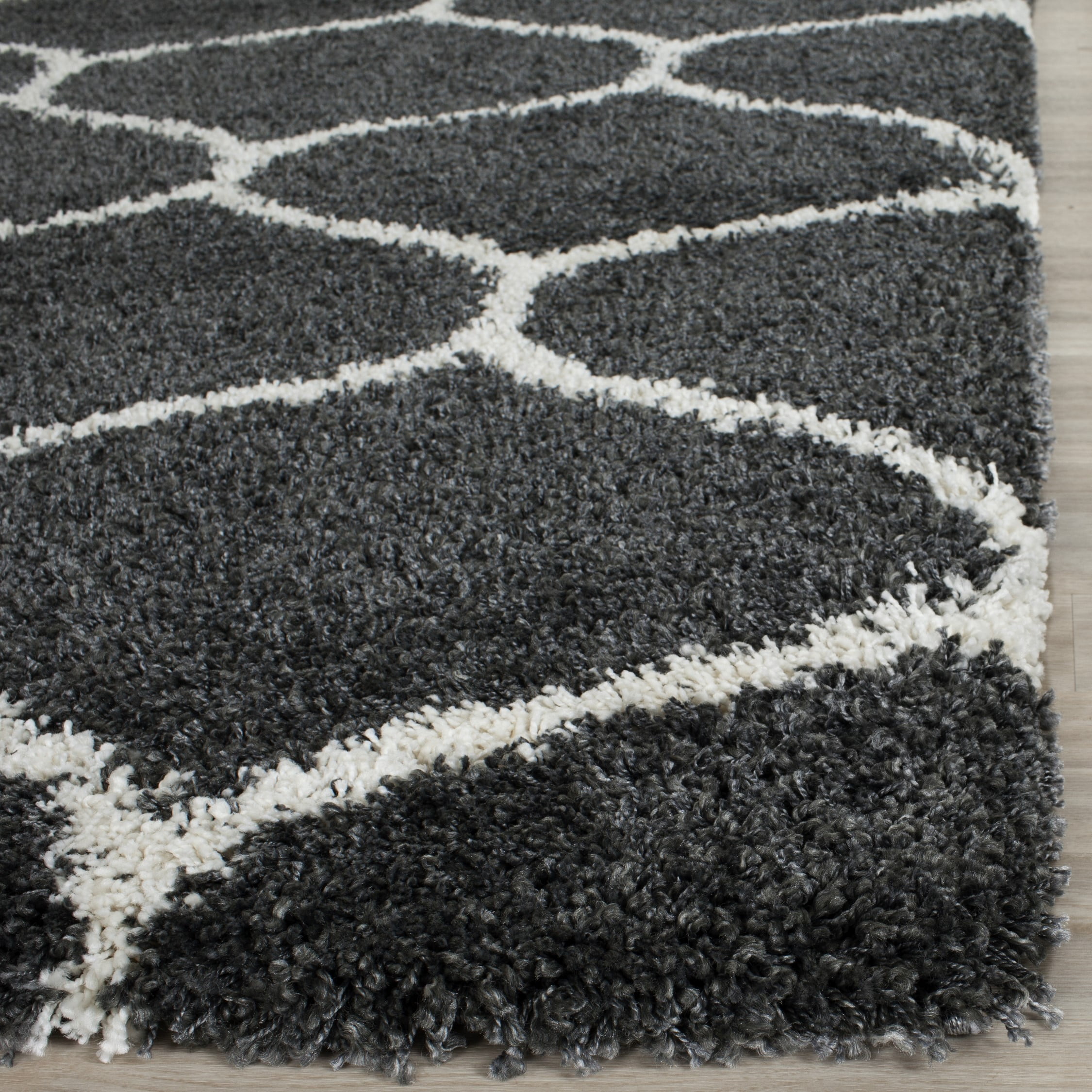 SAFAVIEH Hudson Arline Geometric Shag Runner Rug, Dark Grey/Ivory, 2'3" x 6'