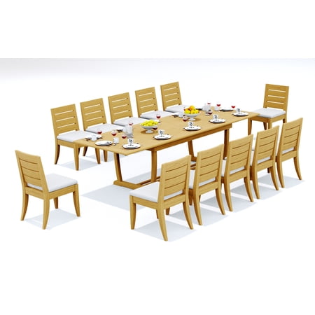13-Piece Teak Dining Set: 117 Rectangle Extendable Table + 12 Atnas Armless Chairs