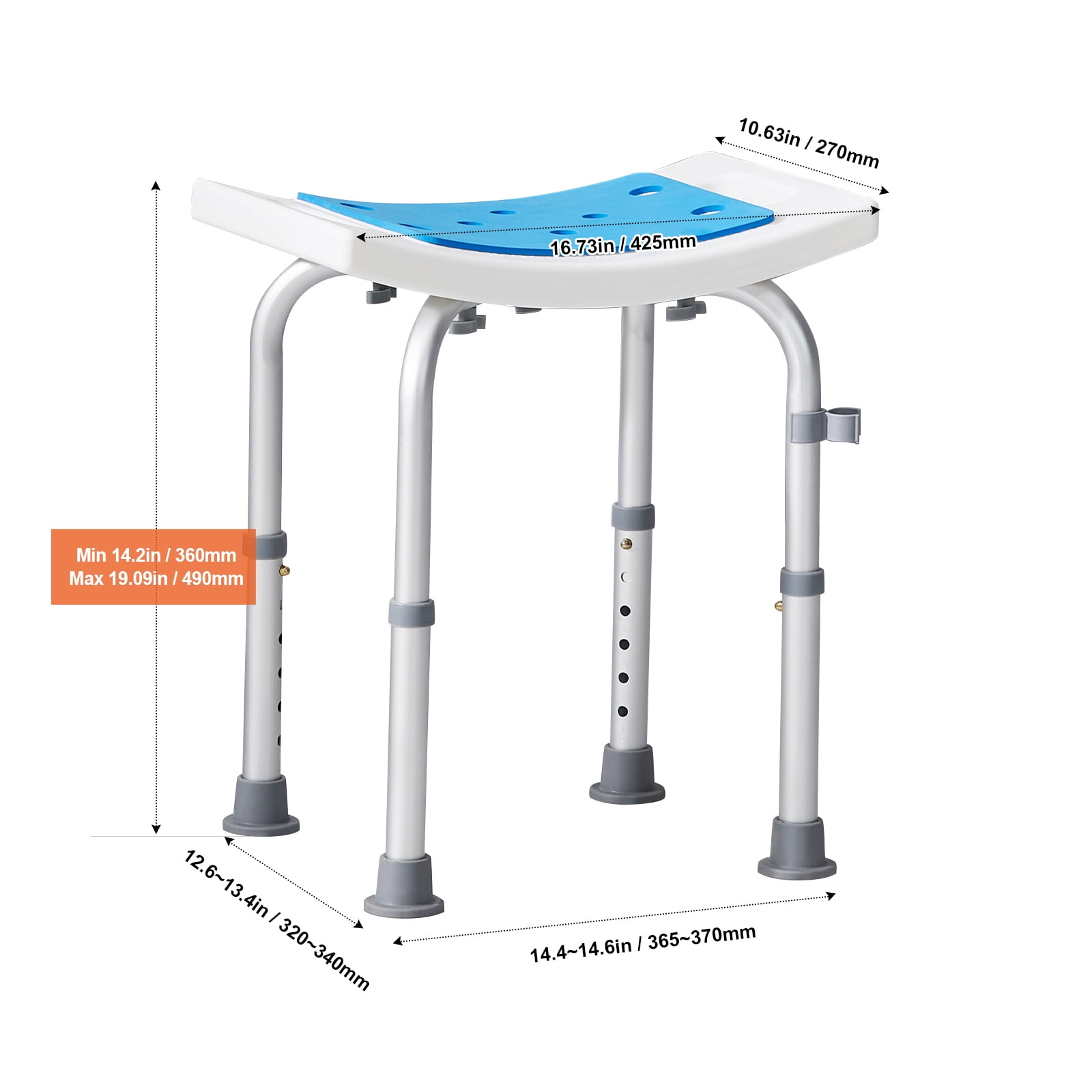 KFFKFF Adjustable Shower Chair, 350 LBS Height-Adjustable Bath Stool, With 4 non-slip foot padsSecure Seating for Shower or Bathtub, Anti-Slip Shower Bench for Seniors, Disabled, Handicap