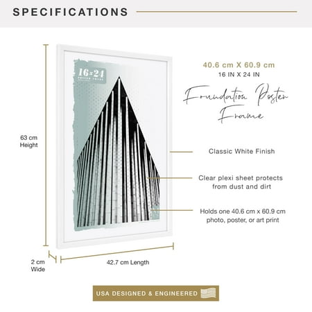 MCS Foundation 16x24 Poster Frame Traditional Brass, Vertical & Horizontal Wall Hanging Large Picture Frame for Photos, Posters & Art Prints (1-Pack)