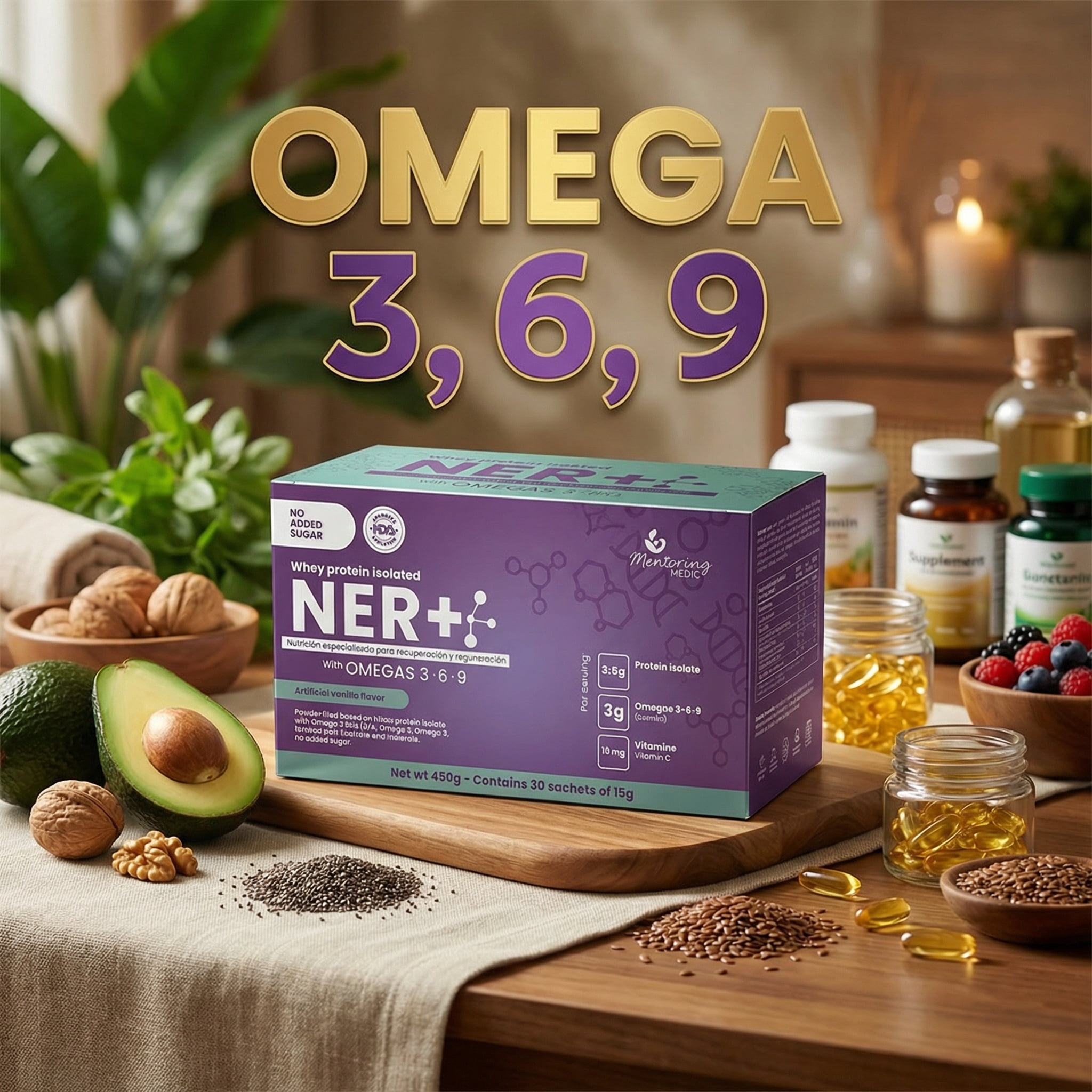 NER+ PROTEIN ISOLATED WITH OMEGA 3, 6, 9 PROTEINA MEDICA