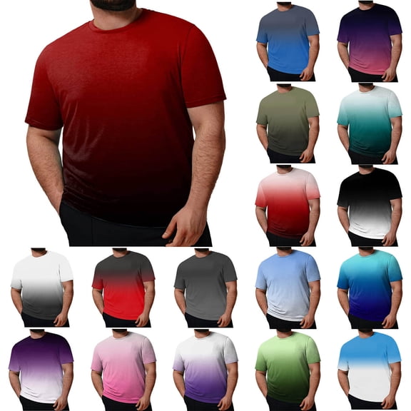 WAENQINLA Plus Size Men's Tee Shirts Big and Tall Short Sleeve Round Neck Casual T-Shirt Fashion Gradient Color Graphic Tees Stretchy Lightweight Summer Tops Gray T Shirts,Size 2XL-5XL