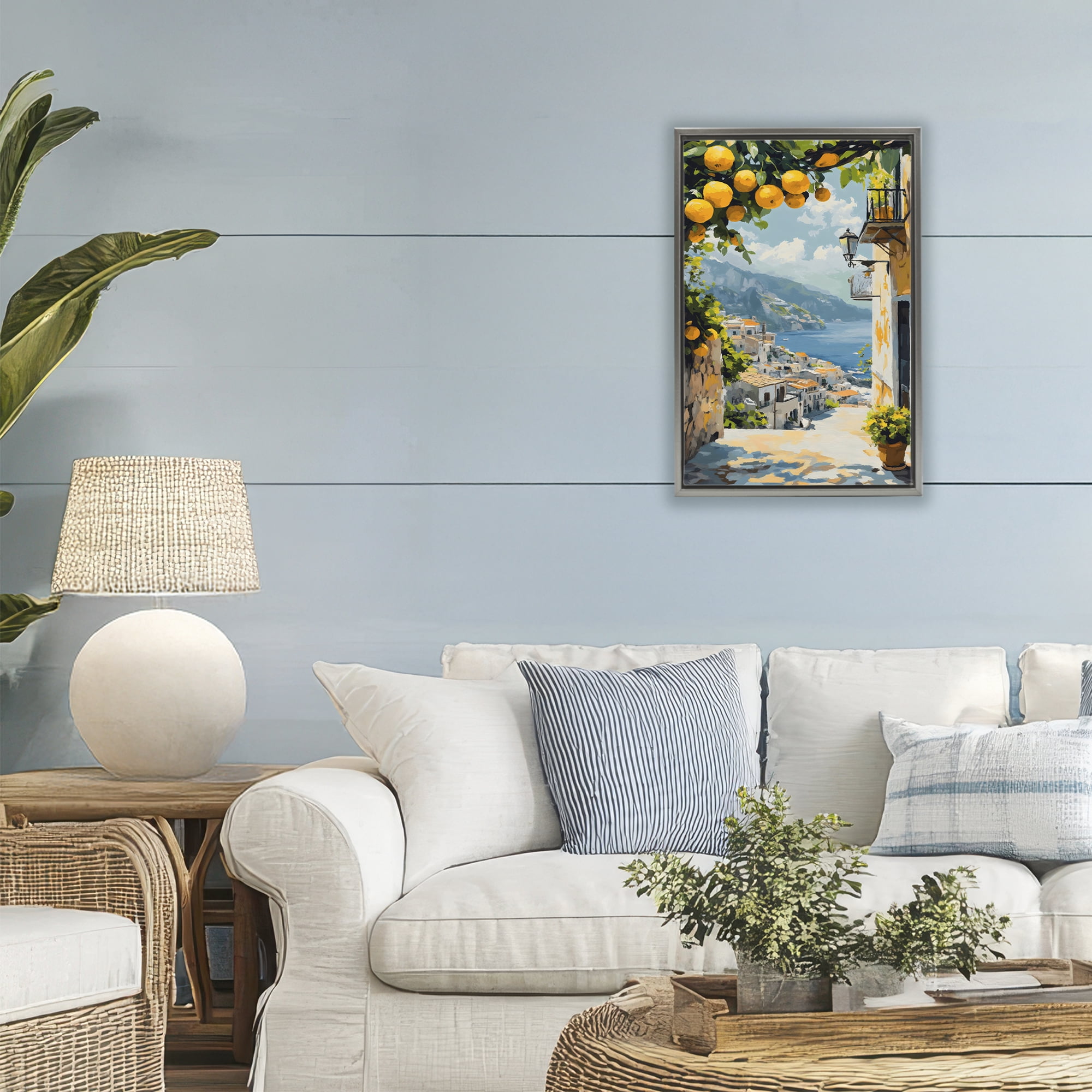 Stupell Industries Lemon Tree Overlooking Coast Gray Framed Floater Canvas Wall Art, design by Creative Studio
