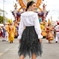 thumbnail image 4 of Women's Solid Tulle Skirts High Low Layered A-line Skirt Irregular Tutu for Women - Puffy Fairy Skirt Elastic High Waist Sparkly Dance Skirts - Skirts for Daily Party Club Black L, 4 of 6