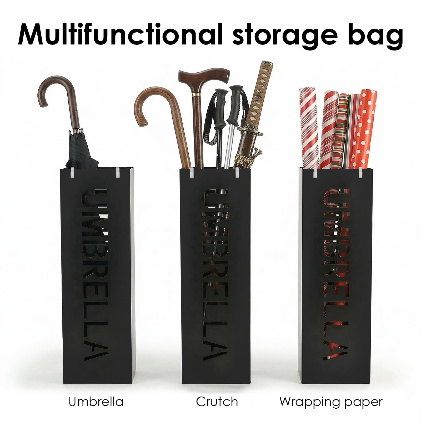Metal Umbrella Rack Holder Walking Stick Holder Umbrella Stand Storage for Home Office Decoration Collocation In Hallway Foyer with 2 Small Hooks