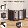 thumbnail image 6 of MONGJI Freestanding Pet Gate 3-Panel Wooden Dog Fence with 2 Support Feet Folding Dog Gate for Indoor, Stairs, Doorways, Halls, Kitchen Wooden Pet Barrier Espresso 24" H, 6 of 9