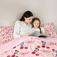 thumbnail image 5 of jejeloiu Kawaii Stripe Bowtie Full Size Comforter Sets,Red Cute Cherry Bedding Sets For Girl Reversible 3-Piece, 5 of 8