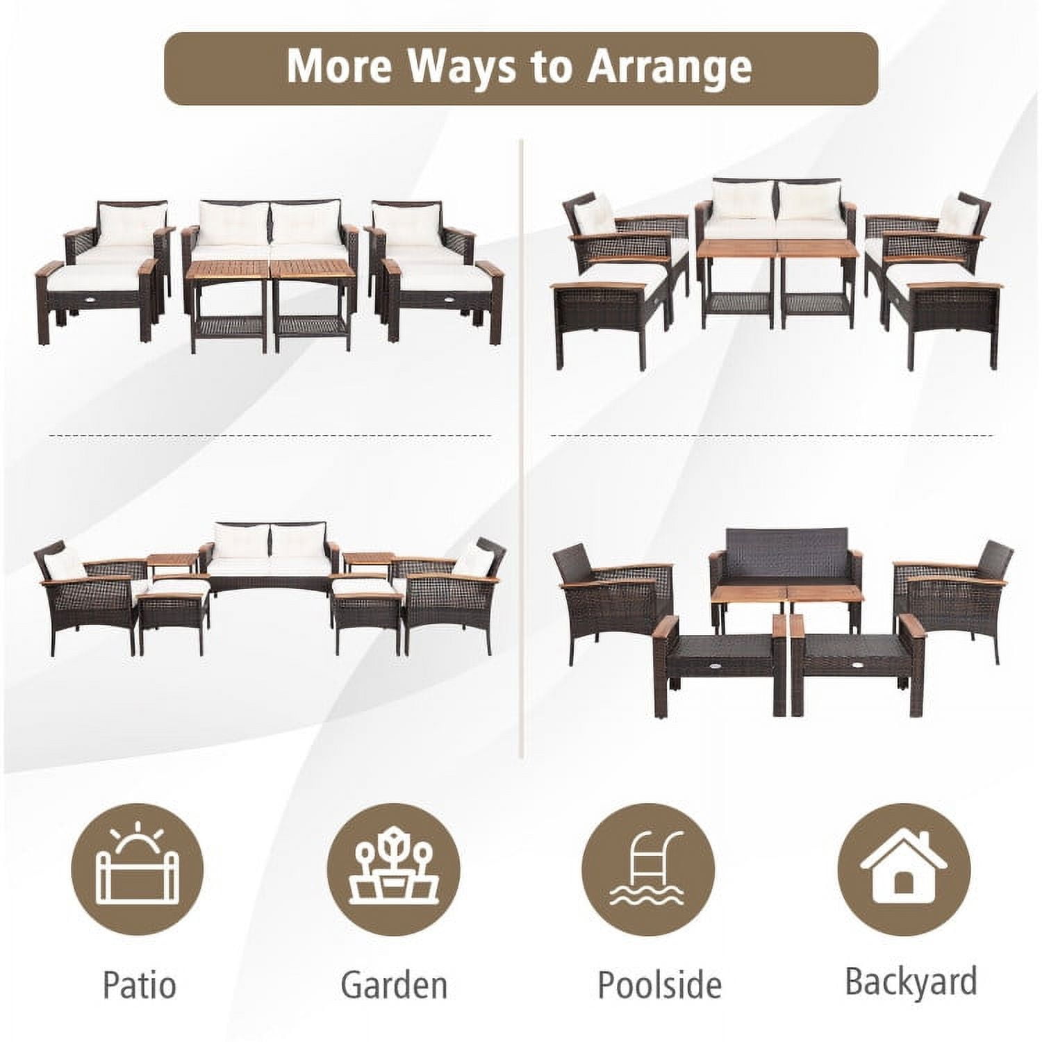 Aimee Lii 7 Pieces Patio Rattan Cushioned Conversation Set with Acacia Wood Tabletop, Outdoor Patio Furniture Aimee Lii 7 Pieces Patio Rattan Cushioned Conversation Set with Acacia Wood Tabletop, Outdoor Patio Furniture