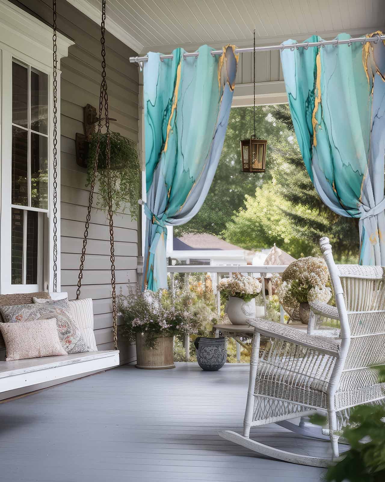 nqOlkjepod Outdoor Curtains for Patio Waterproof, Teal Marble Outdoor Privacy Panels Grommet, Green Abstract Art Modern Blackout Outside Curtains for Porch/Cabana/Pergola/Gazebo 54"x84", 2 Panels