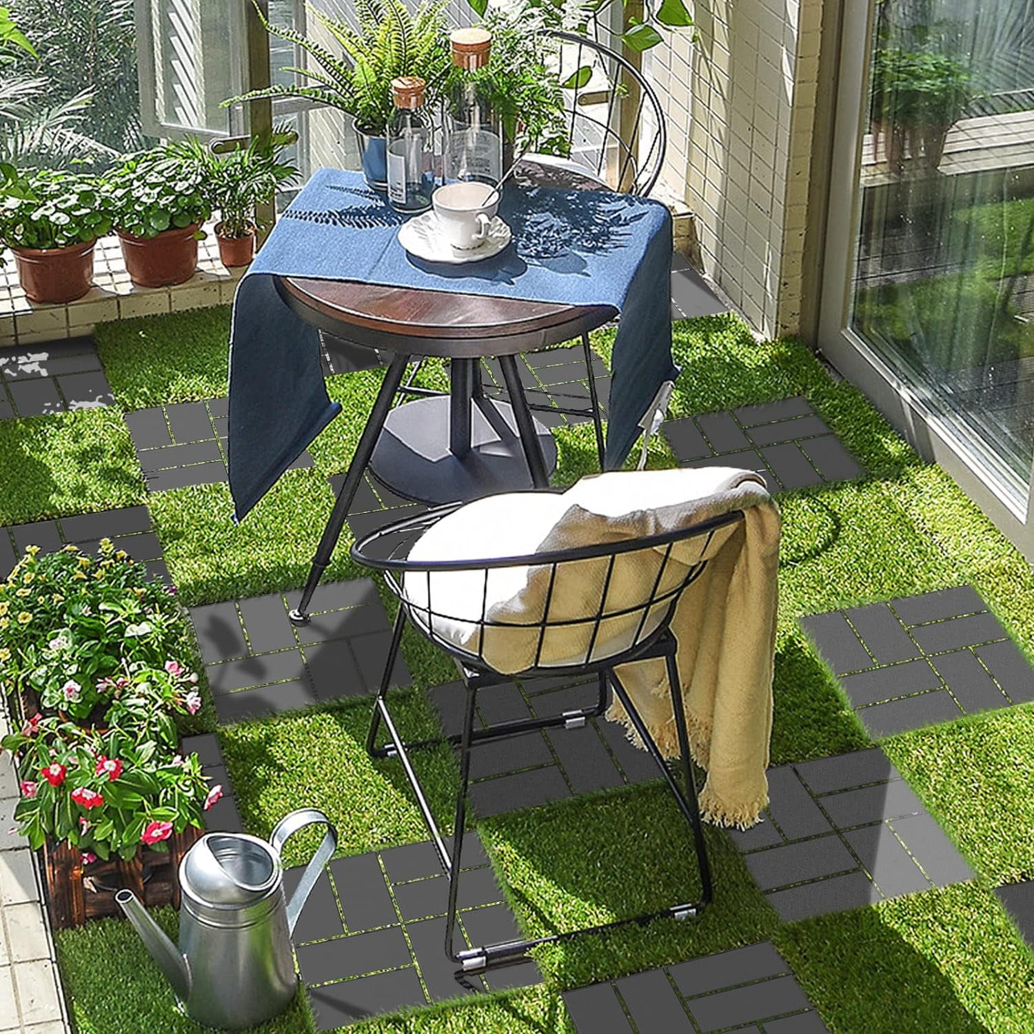 Miniyam Interlocking Deck Tiles, 44 Packs 11.8"x11.8" Waterproof Patio Floor Decking Tiles for Porch Poolside Balcony Backyard, All Weather Use, Gray(Overlapping)