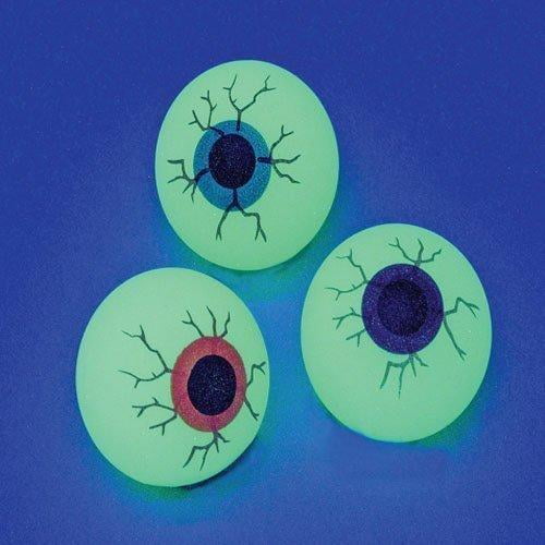 Dozen Glow In The Dark Rubber Eyeball Bouncy Balls 1 3/8"