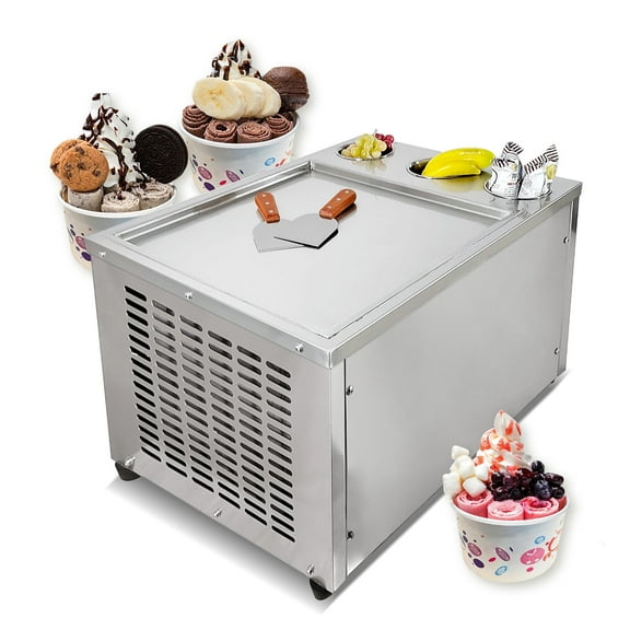 Kolice Counter Top Commercial 18"x18" Single Pan Roll Ice Cream Machine-3 Buckets, Auto Defrost