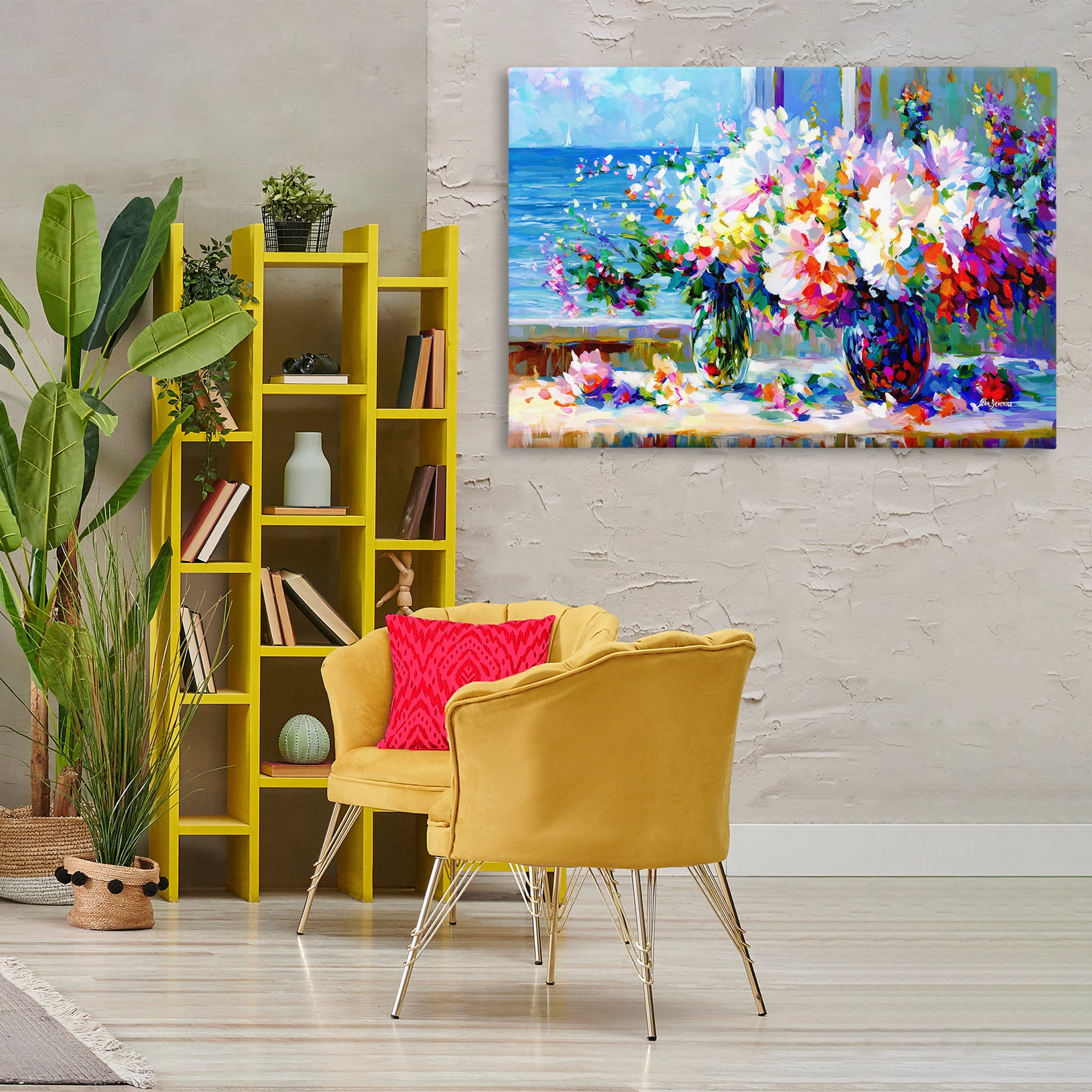 Stupell Industries Blossoms By The Sea Botanical & Floral Painting Gallery Wrapped Canvas Art Print Wall Art, 45 x 30
