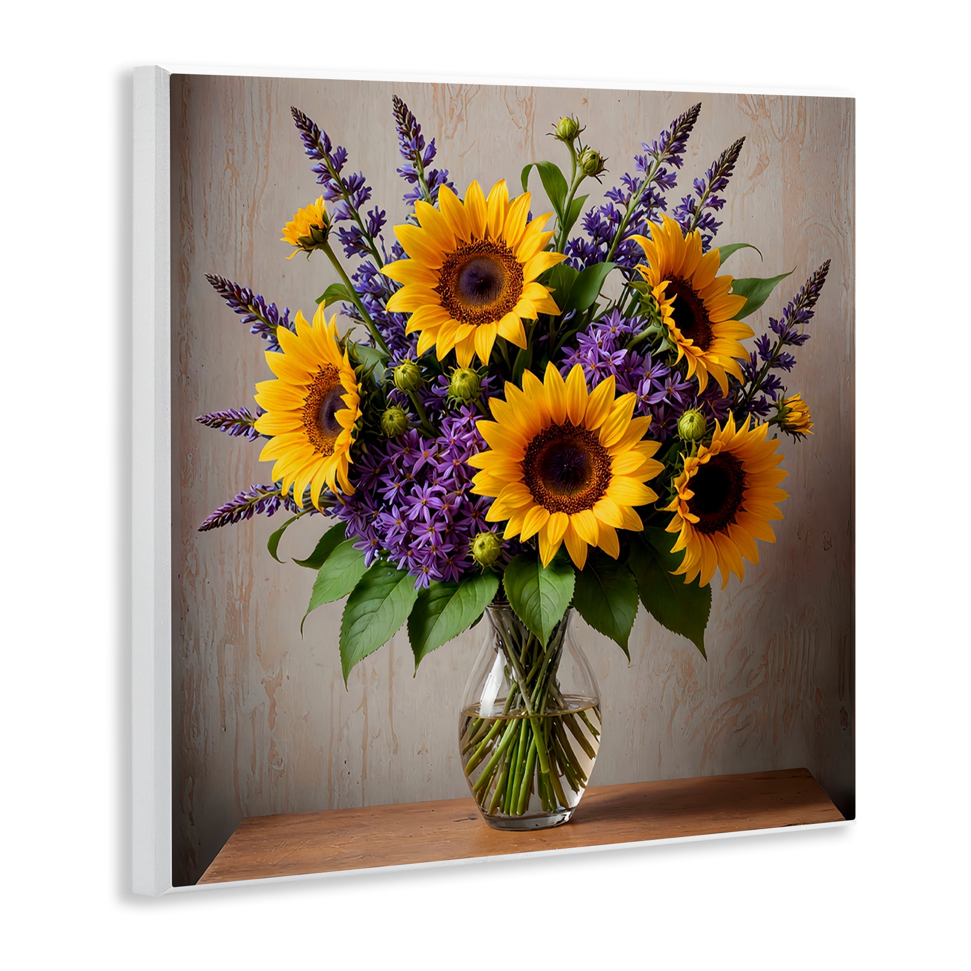 Stupell Industries Sunflower & Lavender Bouquet Plants & Flowers Painting Unframed Art Print Wall Art, 12 x 12