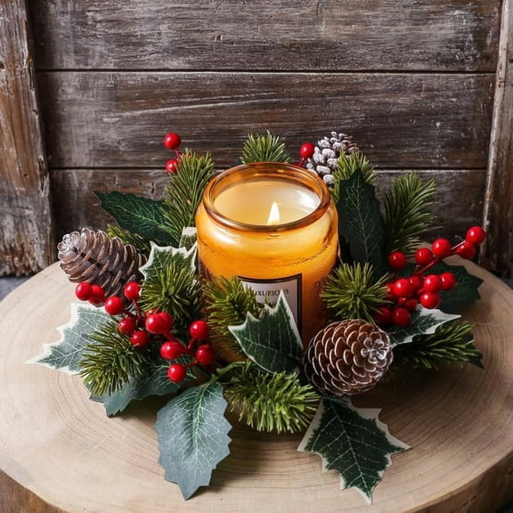 Christmas Candle Rings for Pillar Candles, 2Pcs Christmas Candle Wreaths