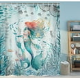thumbnail image 4 of Mermaid Shower Curtain for Kids, Green Teal Beach Shower Curtain Set for Bathroom, Sea Ocean Fish Fabric Shower Curtain Restroom Bathtub Decor Accessories with Hooks 72X 72 inch, 4 of 5