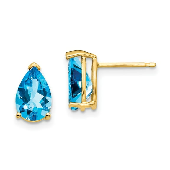 Primal Gold 14 Karat Yellow Gold 9x6mm Pear Blue Topaz Earrings