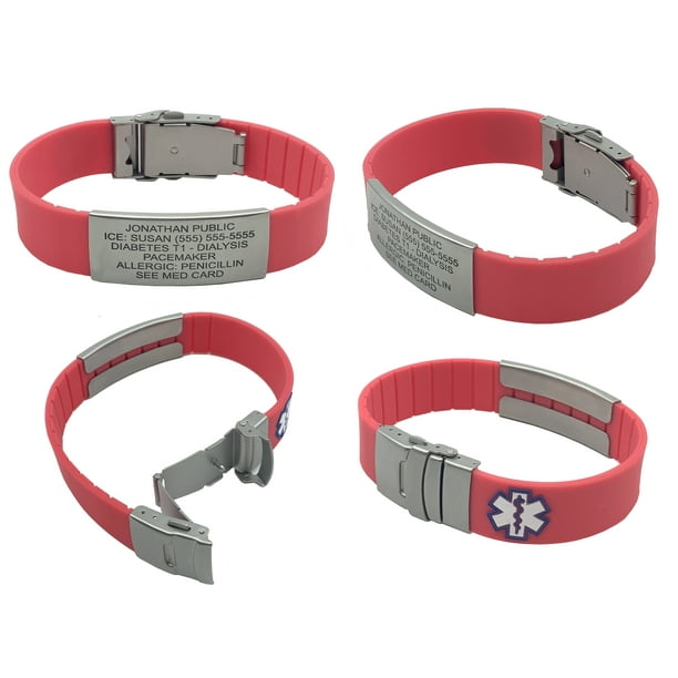 Custom Engraved Silicone SPORT Medical Alert ID Bracelet, Coral Red