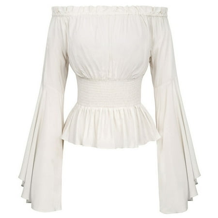 

WANYNG Women s Boho Vintage Ruffle Off Shoulder Corset Flare Sleeve Blouse Shirt Tops Women Compression Workout Shirt M