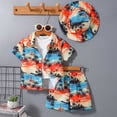 thumbnail image 2 of CAICJ98 Boys Summer Hawaiian Outfits Short Sleeve Button Down Shirt and Shorts Vacation Set for Kids Toddler Summer Clothes Set (Red,6 Years), 2 of 6