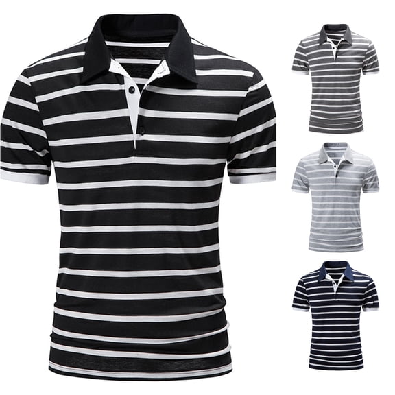 JAJAHO Cotton Polo Shirts For Men Summer Striped Short Sleeve Golf Tennis Shirts Moisture Wicking Casual Sports Versatile Tops