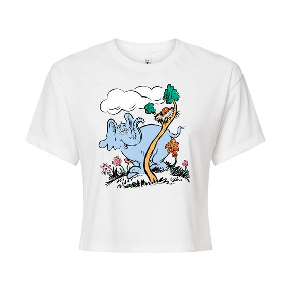 Dr. Seuss - Horton Hatches the Egg - Trees and Flowers - Easter - Juniors Cropped Cotton Blend T-Shirt
