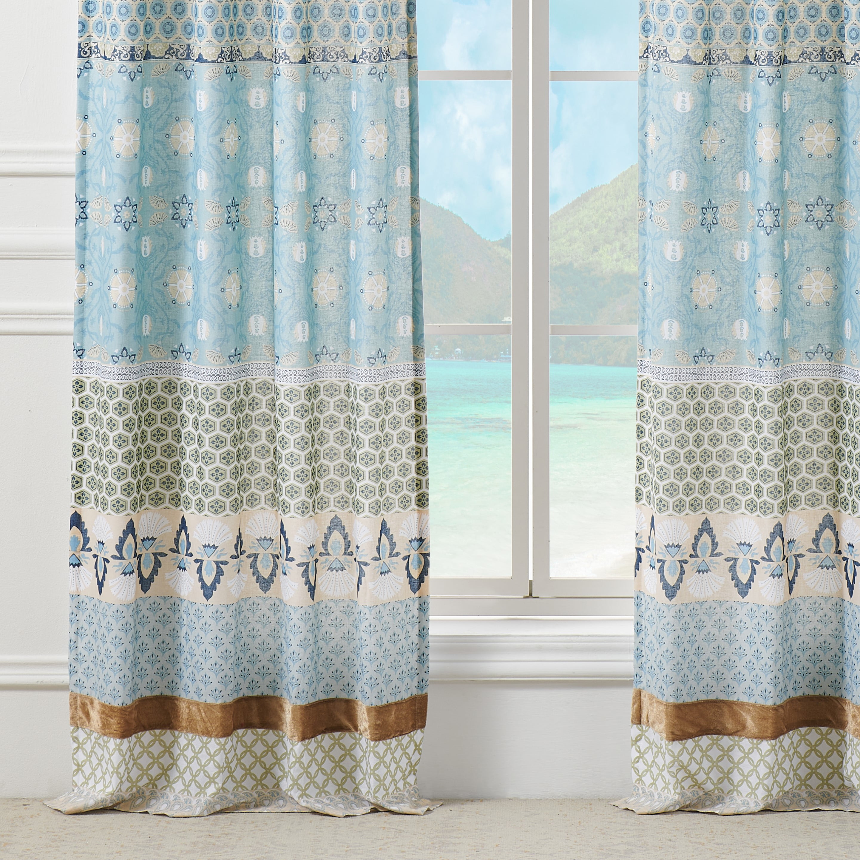 Global Trends Tori Curtain Tab Top Window Panels, Set of Two, 84" Long x 42" Wide, Blue