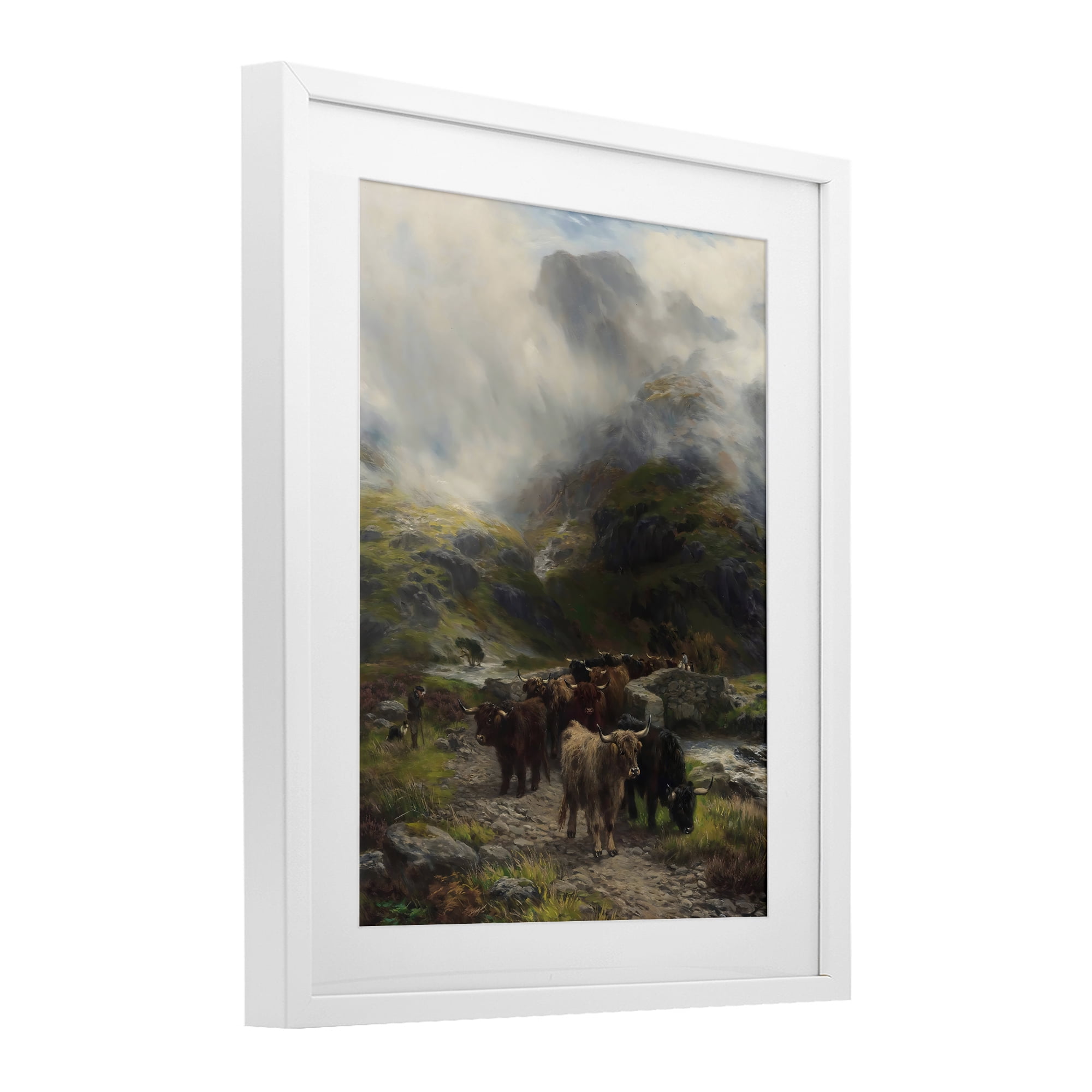 Stupell Industries Moody Highland Cows Herd White Framed Print Under Glass, design by Arlington Prints
