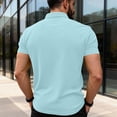 thumbnail image 4 of Qwertyu Mens Polo Shirts Short Sleeve Button Golf Casual Slim Fit Shirt with Pocket Spring Summer Stylish Tops Light Blue L, 4 of 5
