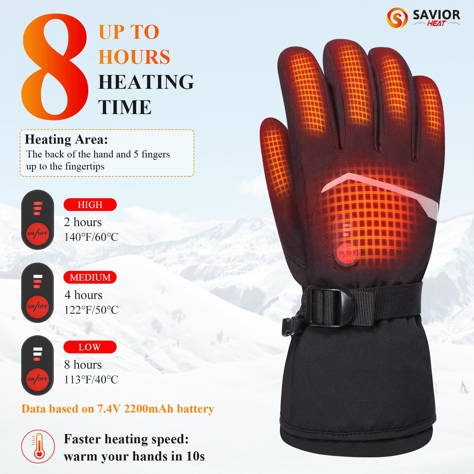 SAVIOR Heated Gloves With Battery - Heated motorcycle gloves for Men Women With Touchsreen,Rechargeable Winter Cycling Gloves for Hunting,Skiing,Ice Fishing,Hiking,Hand Warmers