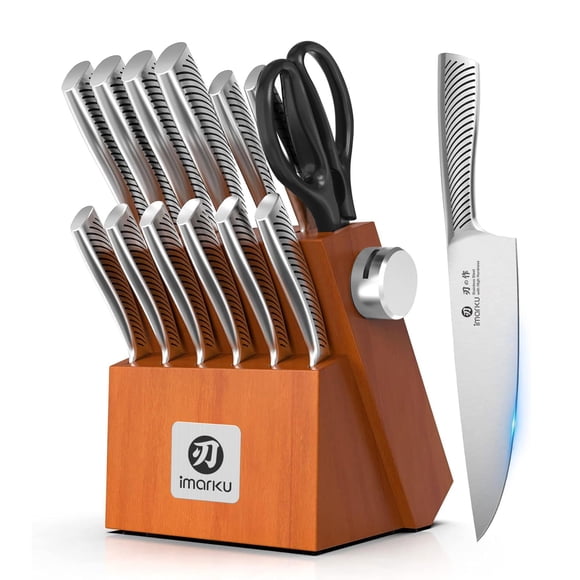Ensemble de Couteaux, imarku Ensemble de Couteaux de Cuisine 14 Pcs avec Bloc, Ensemble de Couteaux de Chef Professionnel avec Tige de Couteau, Ensemble de Couteaux de Cuisine Japonais en Acier à Haute Teneur en Carbone, Brun, Cadeau de Cuisine Idéal pour Maman