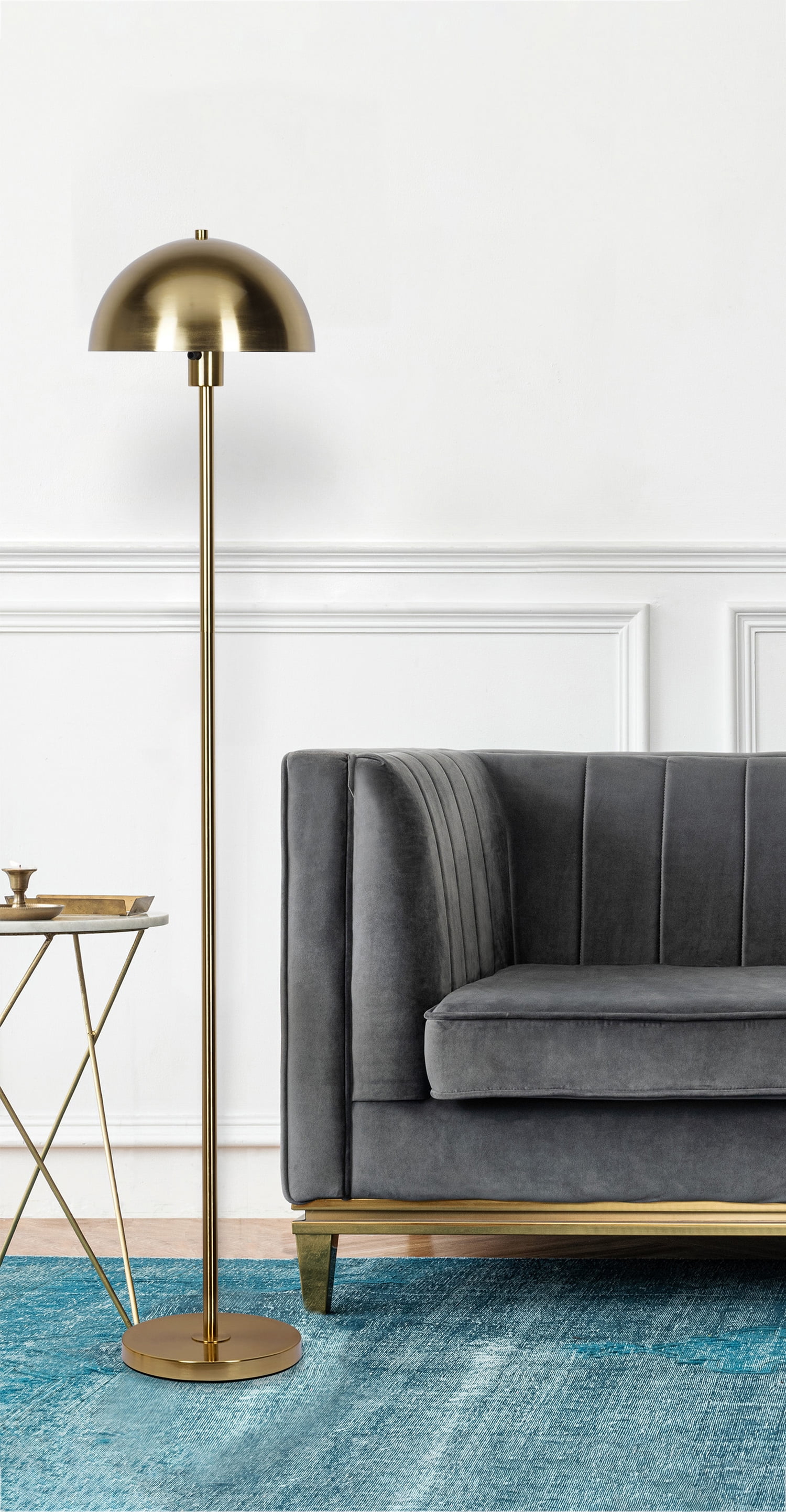 Kenroy Home Vega 56'' Floor Lamp with Brushed Gold Metal Dome Shade Modern Floor Light Fixture for Living Room, Bedroom, or Office, Brushed Gold