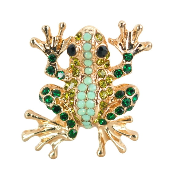 Gyn&Joy Gold Tone Green Emerald Colored Rhinestones Mini Frog Laple Pin Brooch