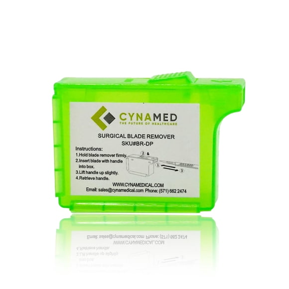 Removedor de hojas de bisturí Cynamed, caja desechable para objetos punzocortantes
