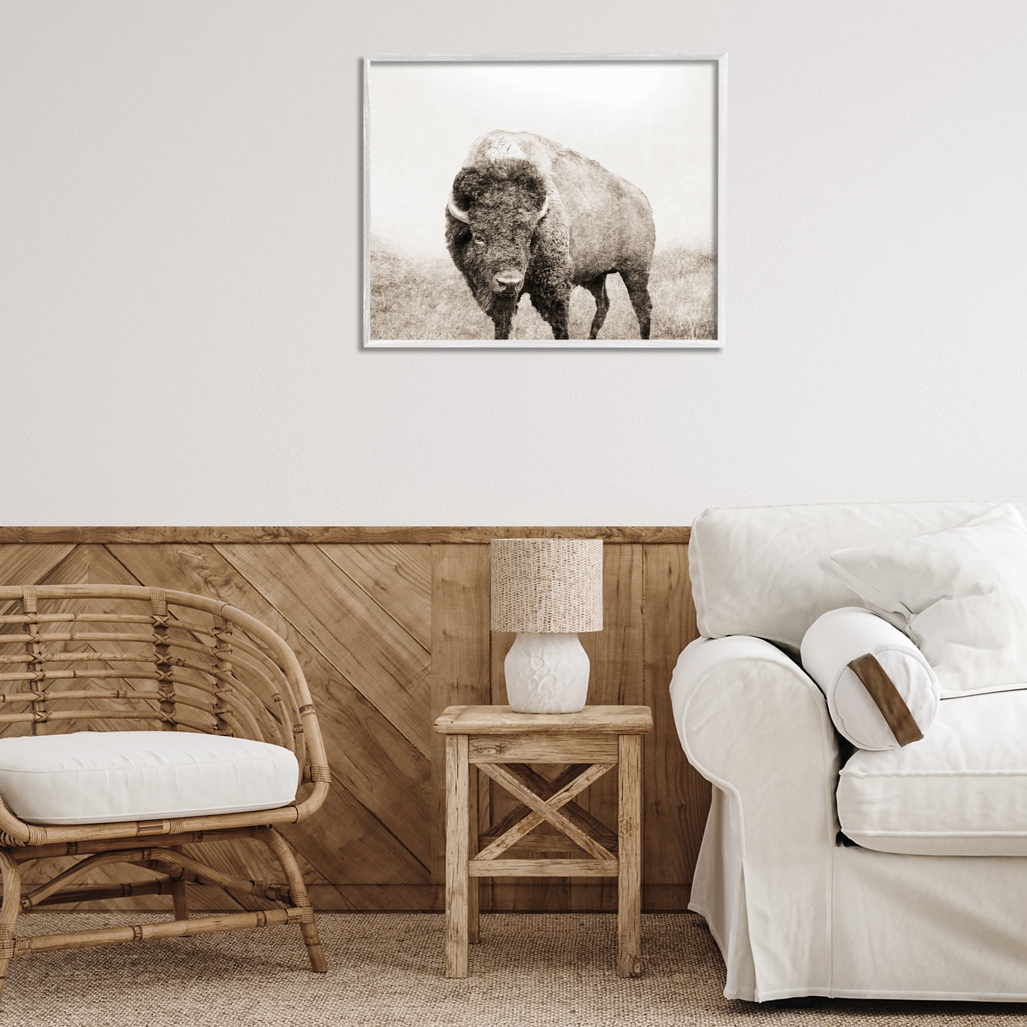 Stupell Industries Bison Distressed Portrait Animals & Insects Photography White Framed Art Print Wall Art, 30 x 24