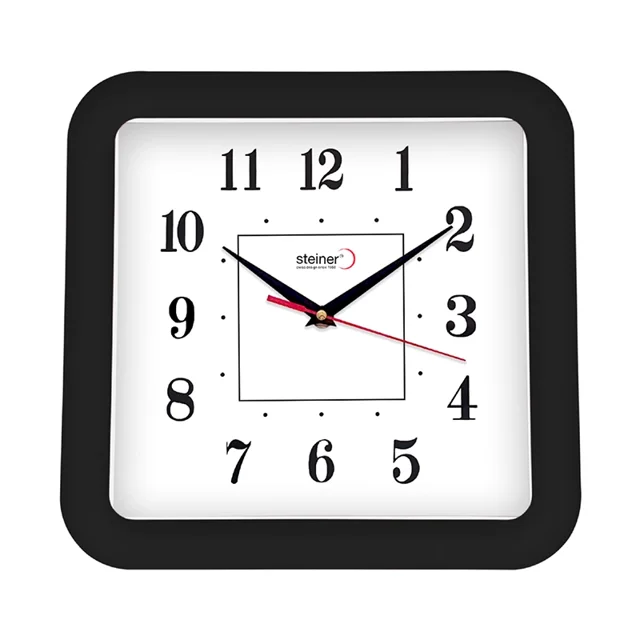 Reloj De Pared Cuadrado Steiner Minimalismo Suizo Y Silencioso 29 Cm Negro