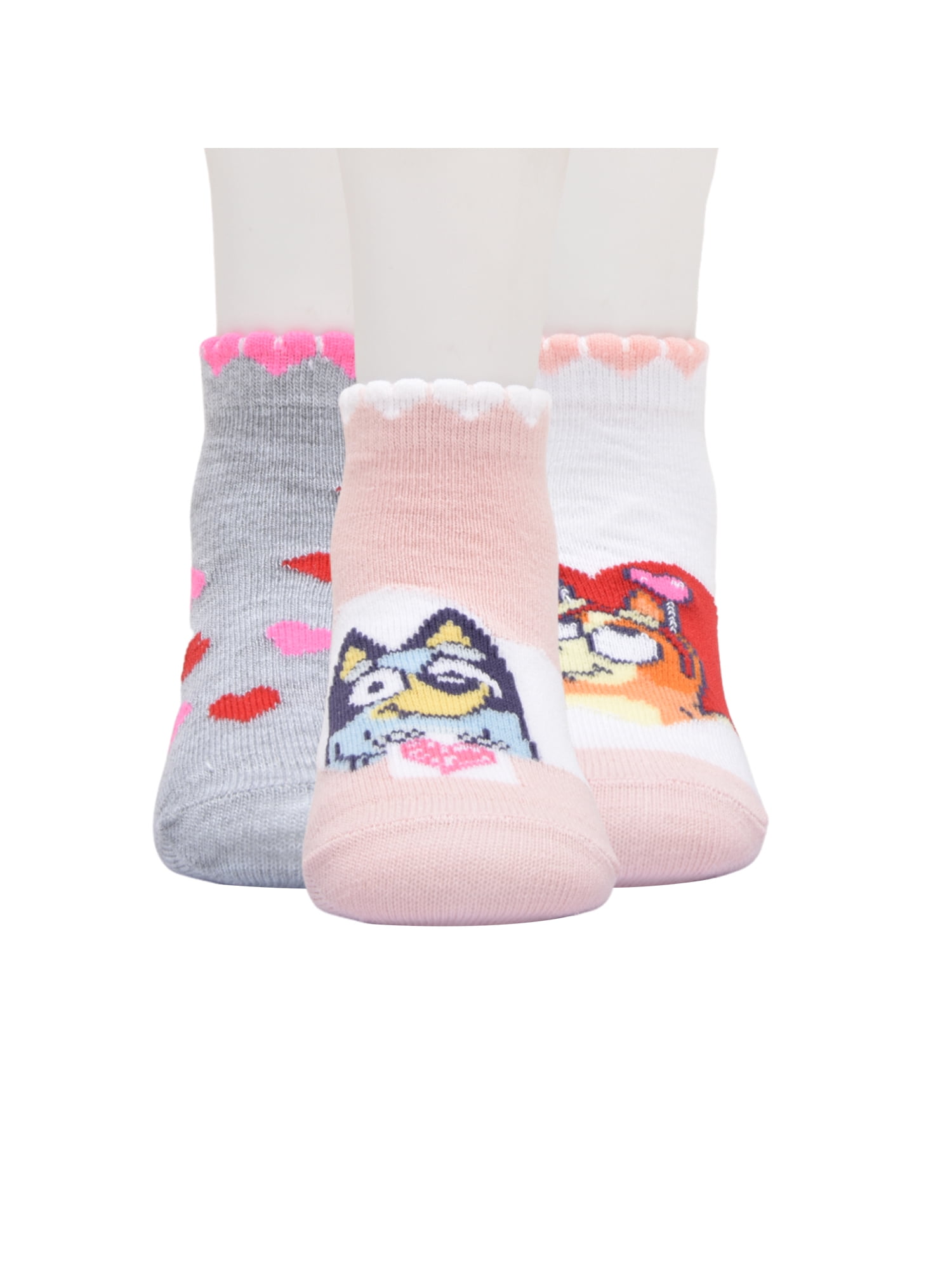 Bluey Unisex Toddler Ankle Valentines Socks, 3-pack, Sizes 12M-5T