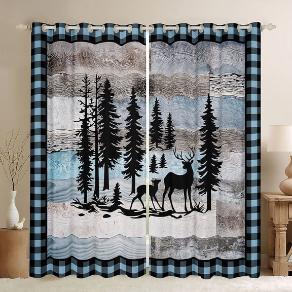 Castle Fairy Animal Deer Black Out Curtains for Children Teens Adults,Vintage Lodge Cabin Curtains Pack of 2 (42x63 Each),Woodland Wildlife Bedroom Curtains,Microfiber Bedroom Decor
