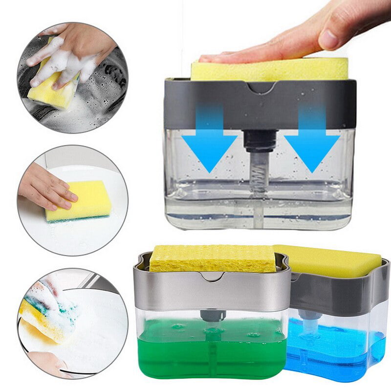 Hand Push Sponge Caddy Soap Pump Water Resistant Portable Dispenser Home Kitchen 